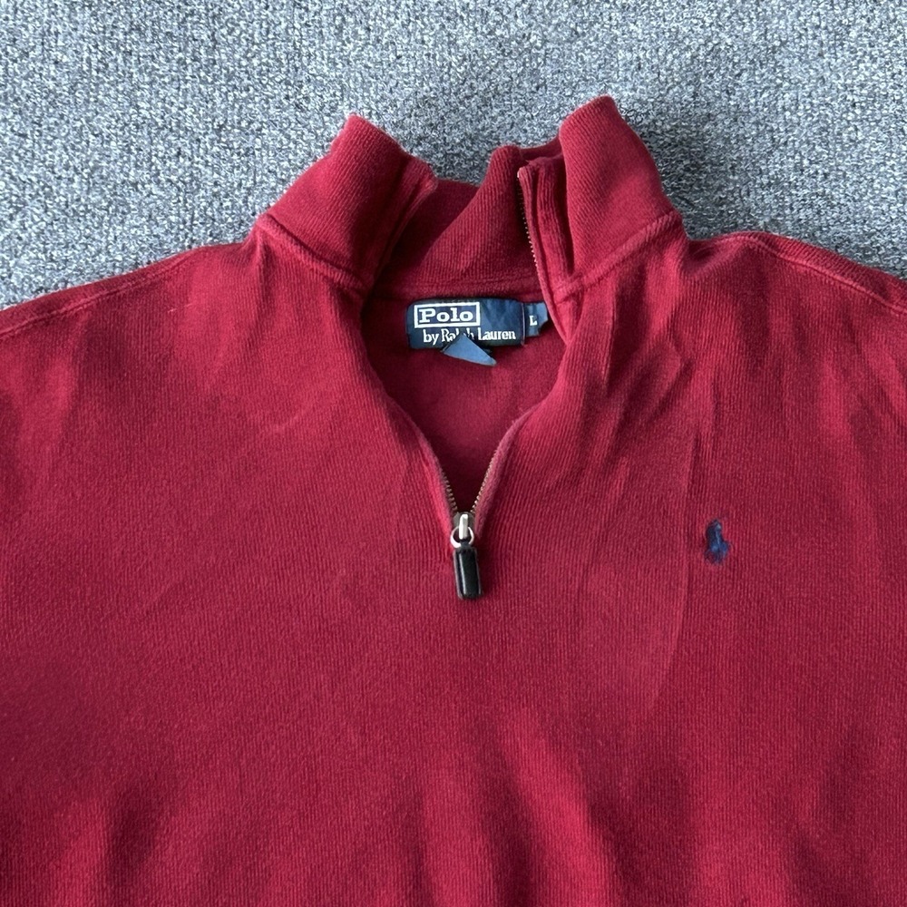 Polo‎ Ralph Lauren Shirt Mens Large Red Pullover 1/4 Zip Vintage Rib Knit Jumper